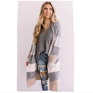 DREAMERS BY DEBUT Color Block Open Front  Cardigan Size Large